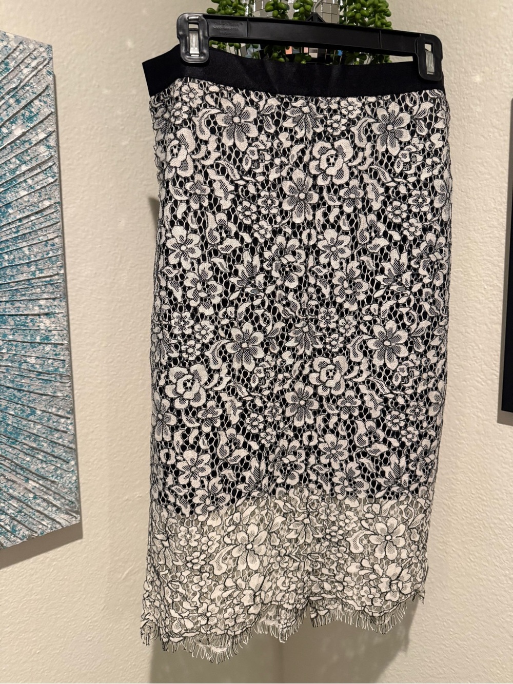 Express Black and White Floral Lace Pencil Skirt